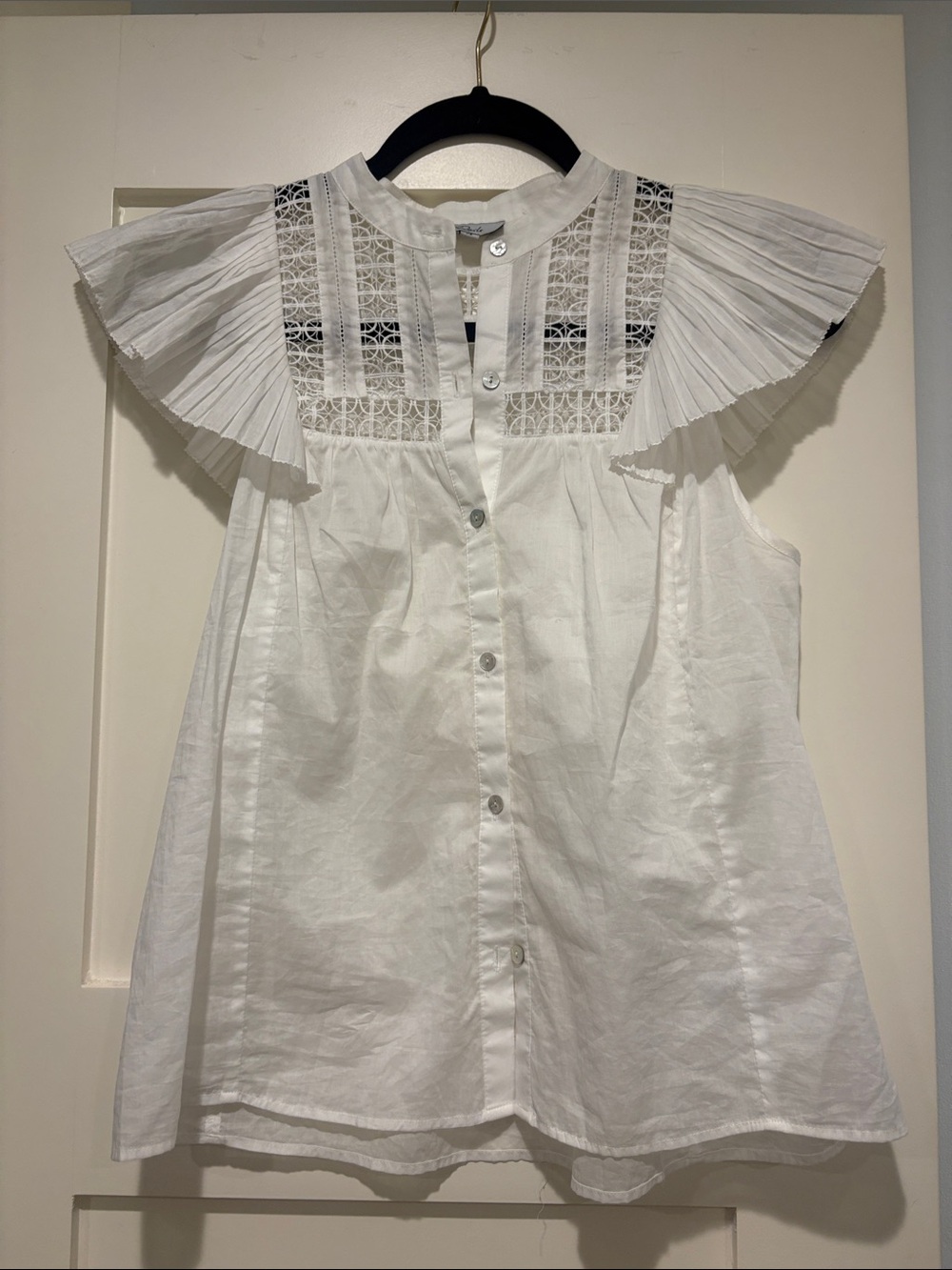 Rails White Sleeveless Lace-Inset Button Front Top